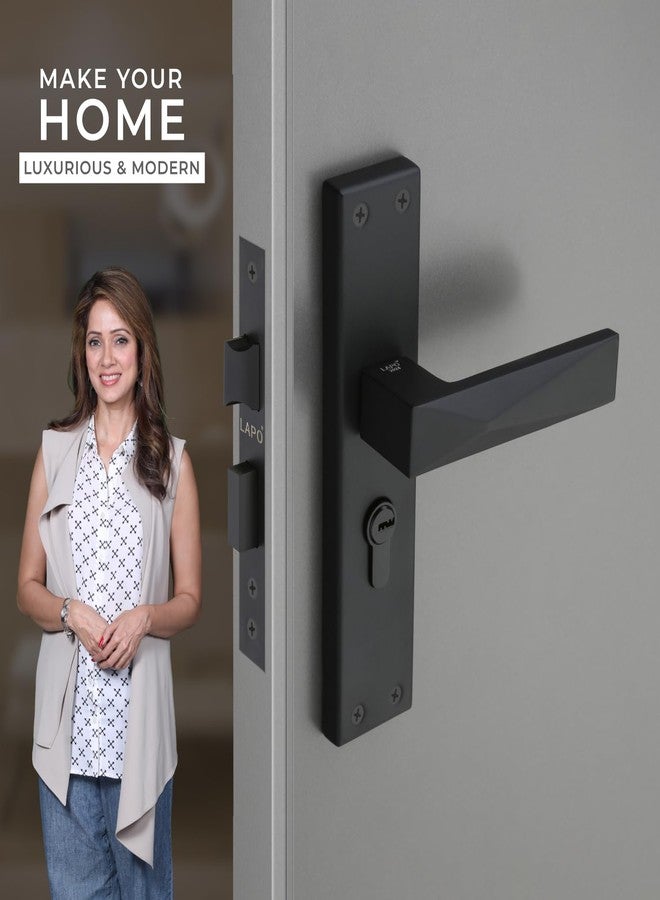 LAPO طقم قفل نقر شديد التحمل من لابو - قفل مقبض الباب الرئيسي مع مفاتيح، أسطوانة 60 مم، جسم قفل 45 × 45 مم للمنزل والمكتب والفندق وغرفة النوم (أسود، ضمان 3 سنوات) Cy-131 - Image 2